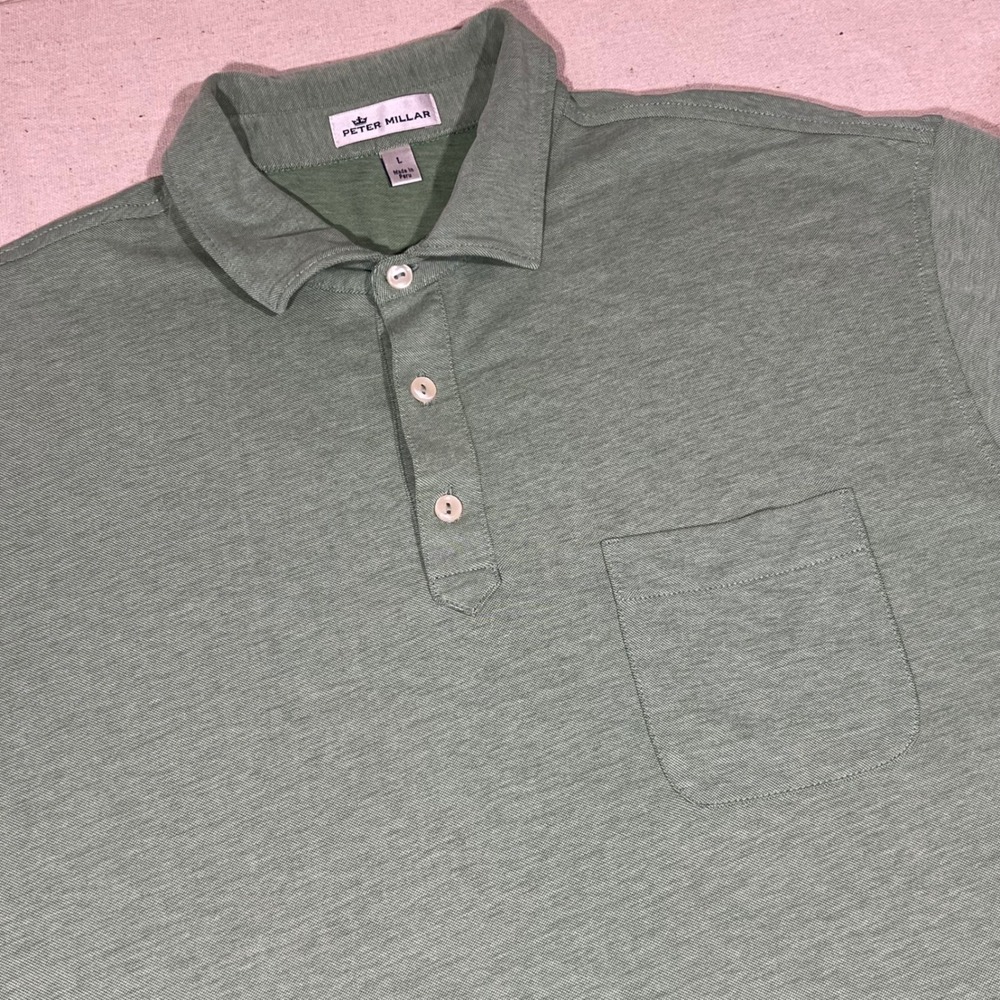 Peter Millar Pocket Polo Shirt Mens Large Green Casual Cotton Blend Stretch Golf